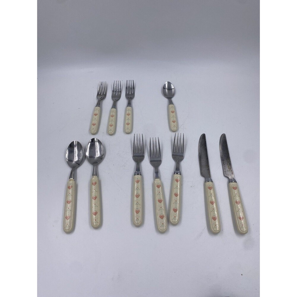 11 Pieces Mixed Corelle Forever Yours Heart Flatware Heavily Used Needs Repair